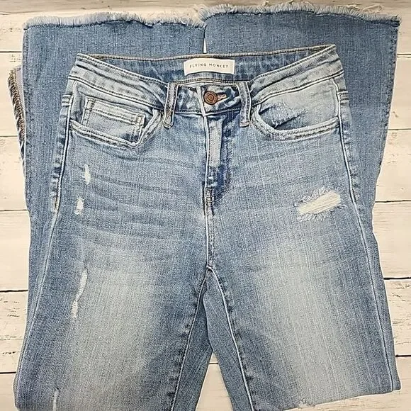Flying Monkey - Mid Rise Split Hem Distressed Flare Jeans Women's Size 25 - Picture 2 of 15